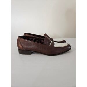 Salvatore Ferragamo Loafers Mens 10 D Brown White Good Pebbled Leather Italy